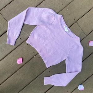 LoveShackFancy pastel pink cropped long sleeve distressed trim soft sweater